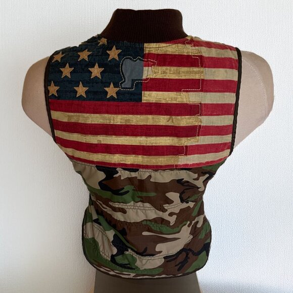 Denim & Supply Ralph Lauren Camo Distressed American Flag Quilted Vest - Picture 3 of 15